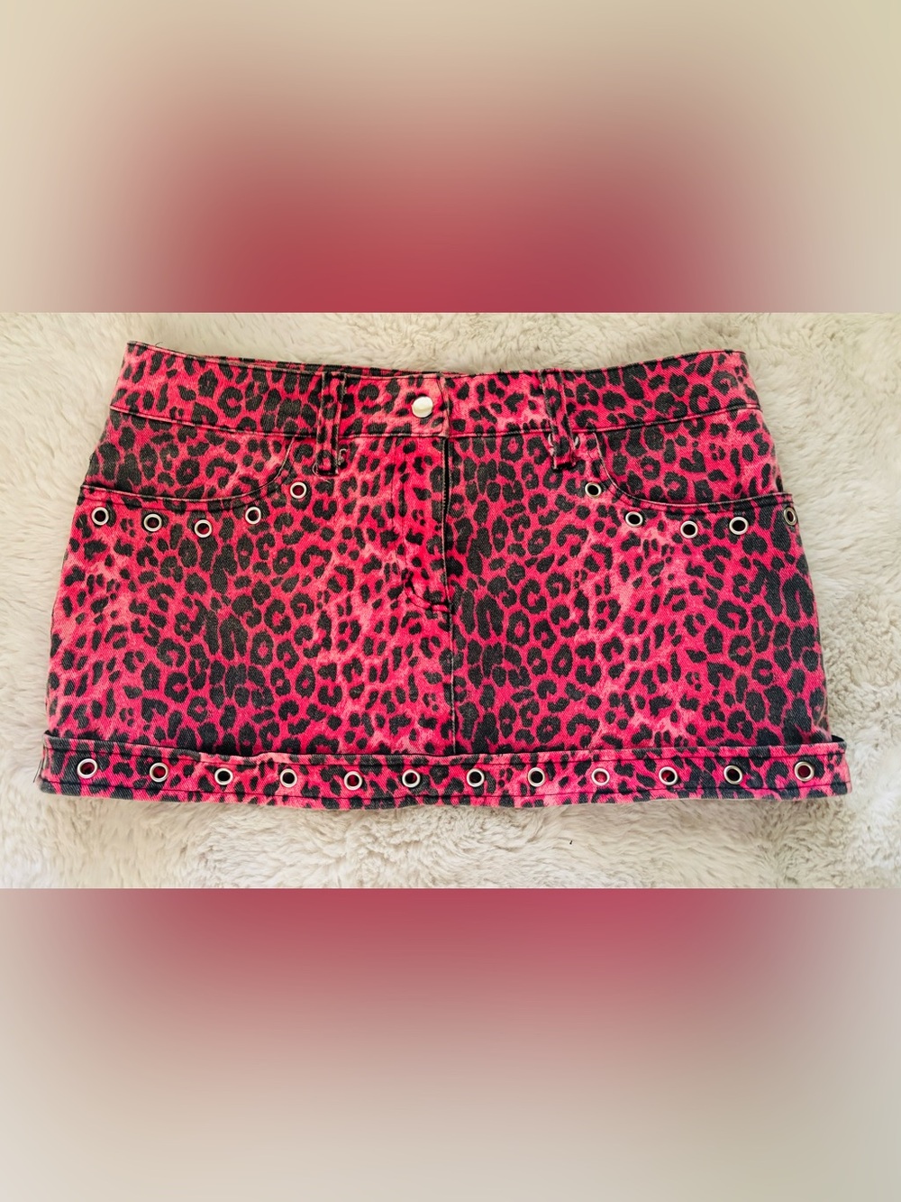 Vintage Lip Service Y2K-Pink Leopard Print Denim Skirt Size: Medium
